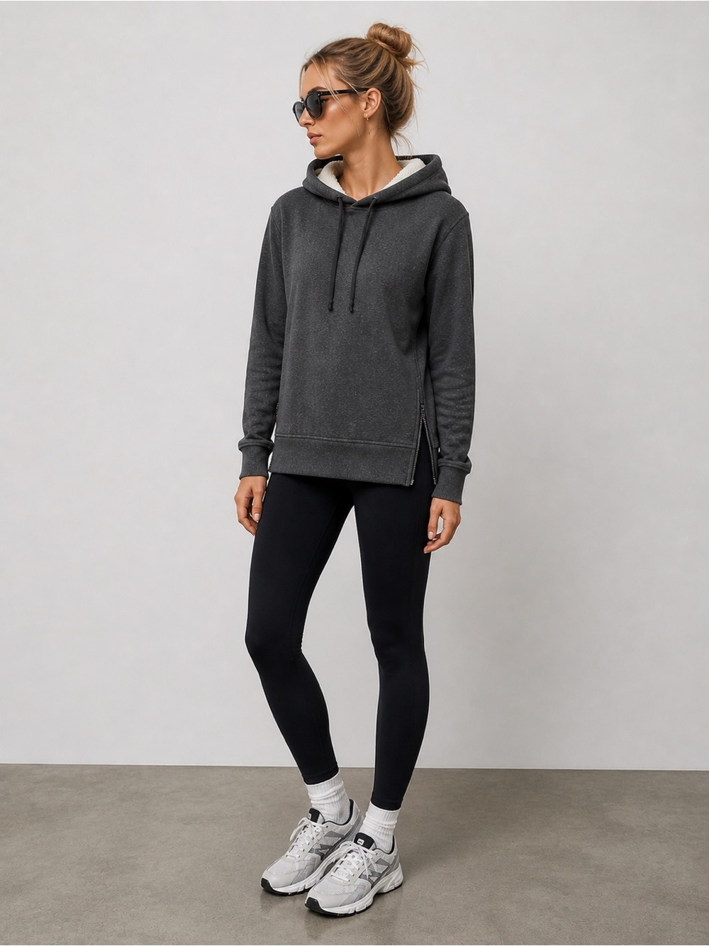 James Perse Charcoal Fleece Hoodie Side Zip Women’s 4 M Minimalist Luxe Pullover